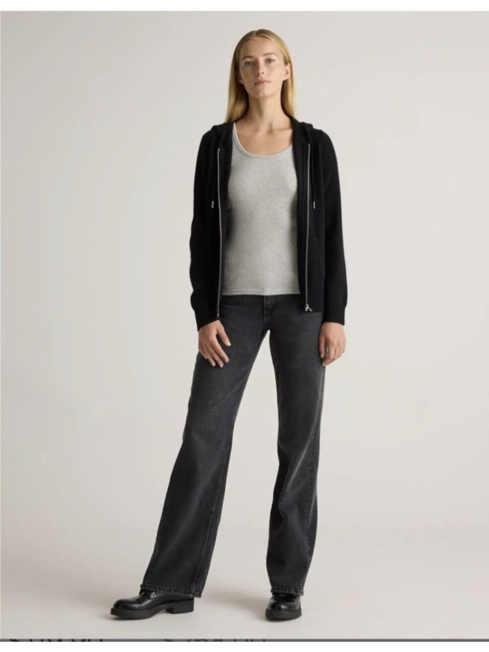 Quince $268 Mongolian Cashmere Full-Zip Hoodie Black Womens Size XL - Picture 5 of 16